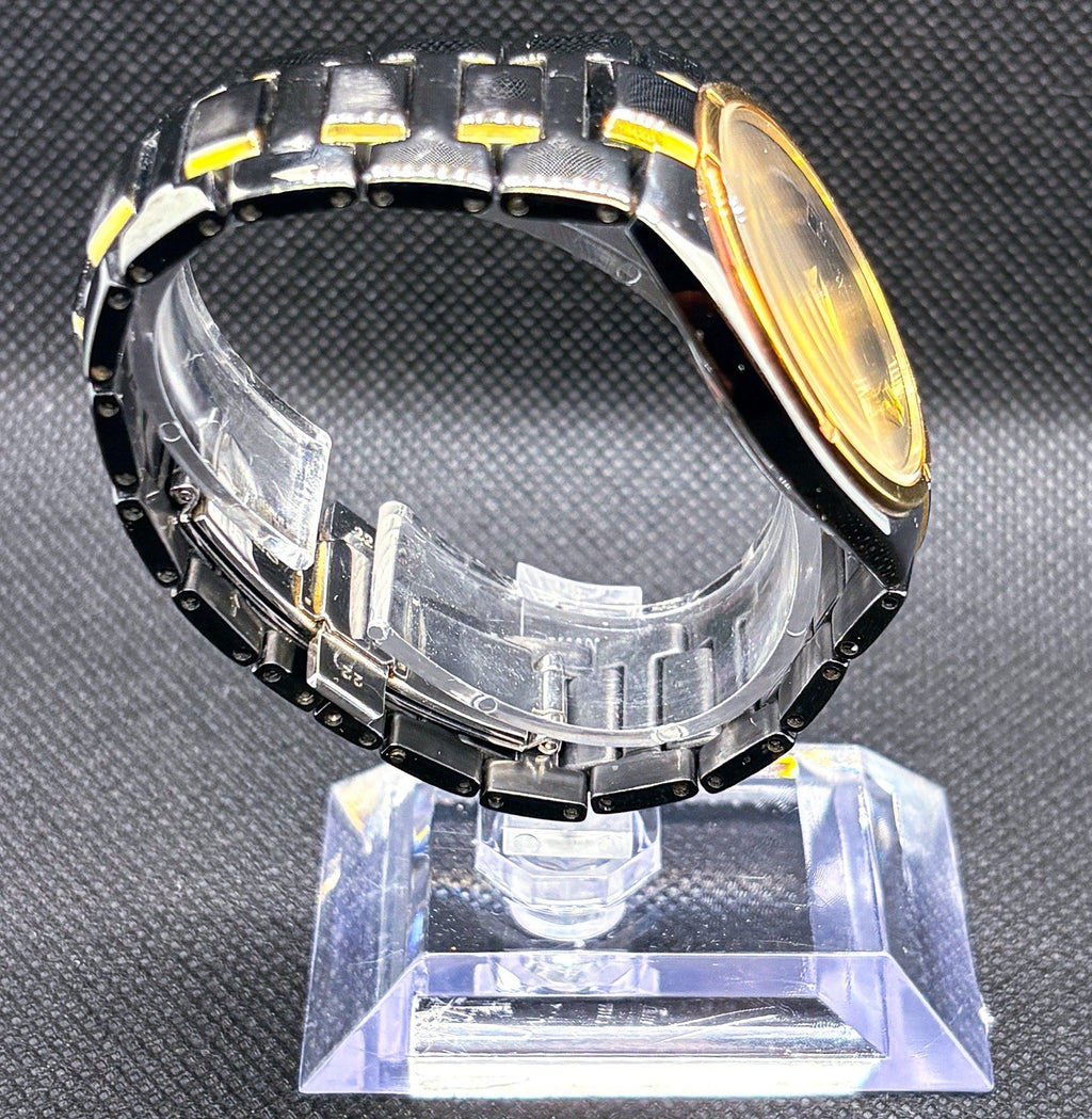 Vintage 1997 Seiko 7N39-0BD0 Two-Tone Black Gold Quartz Dress Watch 5.75” Wrist