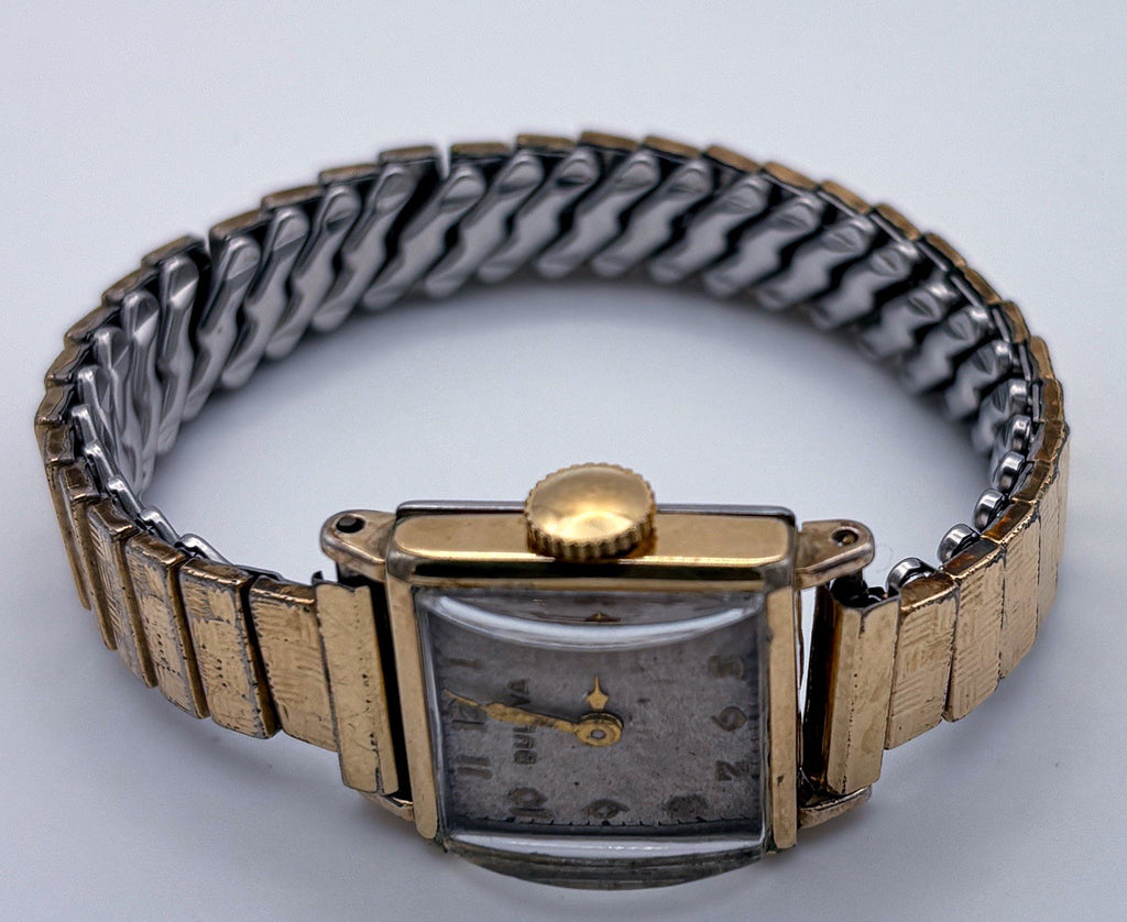 Vintage 1944 Bulova 7AM Mechanical Ladies Square Watch 10K RGP Expansion Band