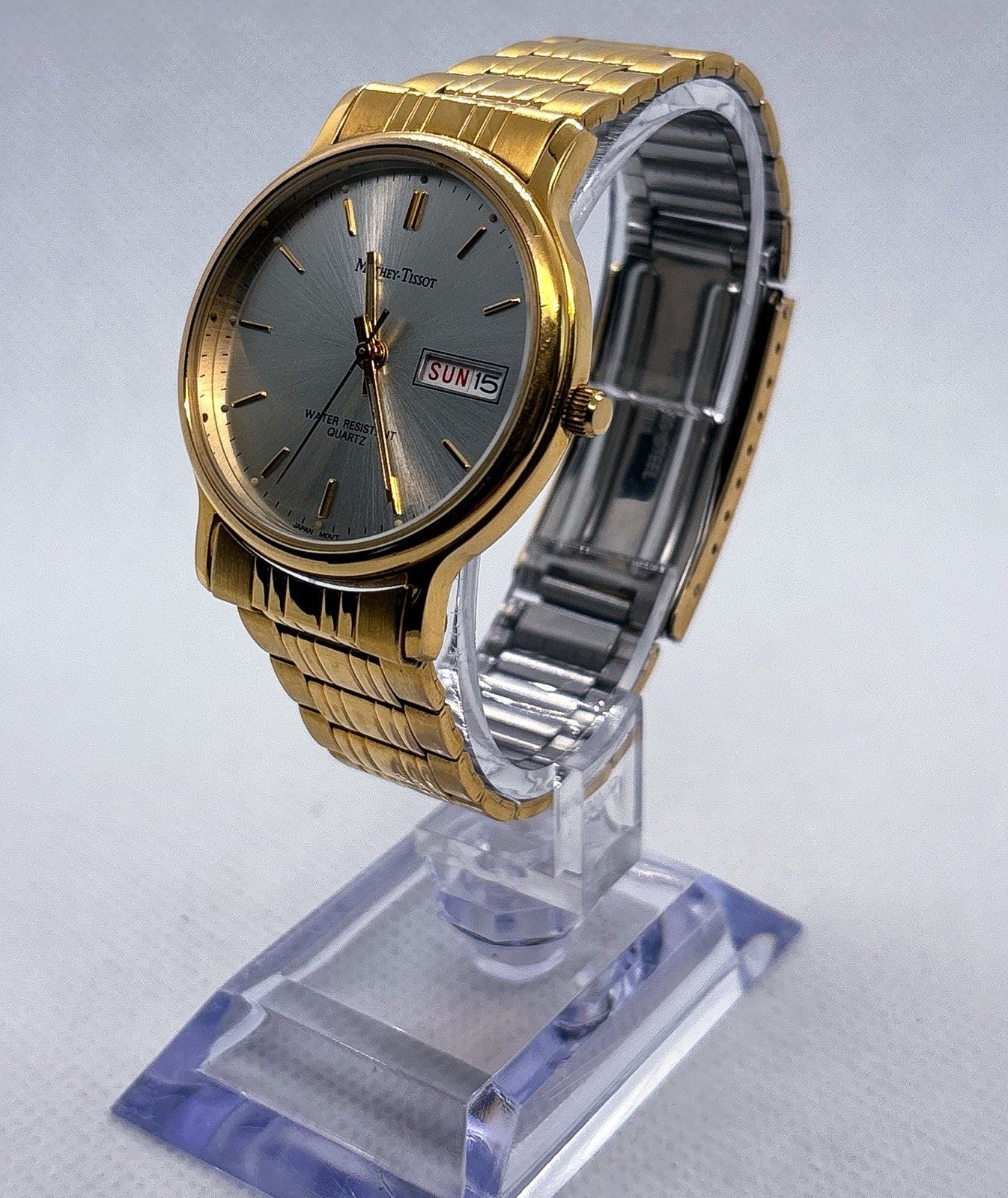 Vintage 1990s Mathey-Tissot MT1313SM Ladies Watch Gold Tone Day Date 36mm Quartz