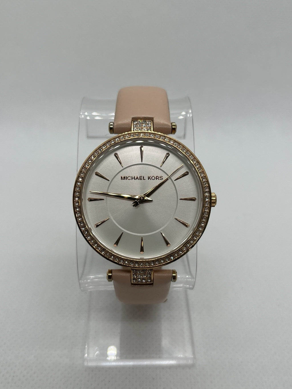 Michael Kors Anabeth Three Hand MK7171 Watch White Dial Pink Leather Strap 37MM