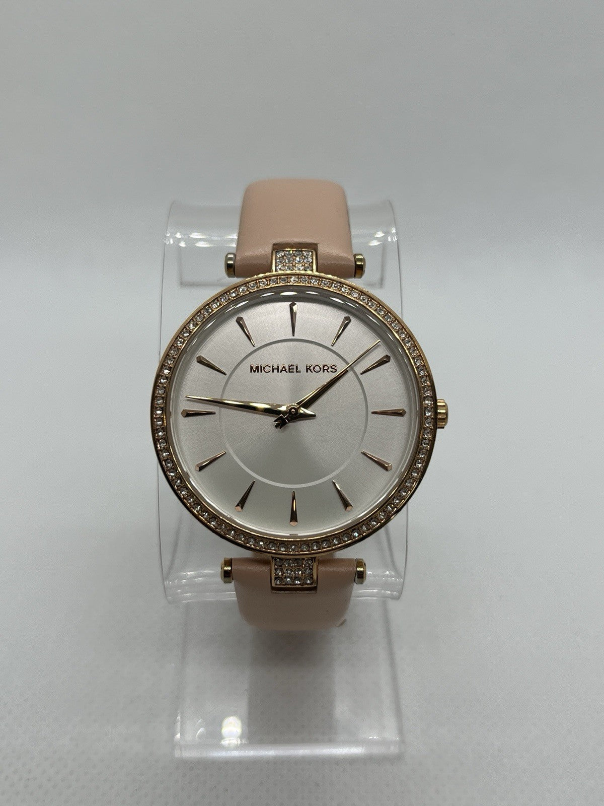 Michael Kors Anabeth Three Hand MK7171 Watch White Dial Pink Leather Strap 37MM