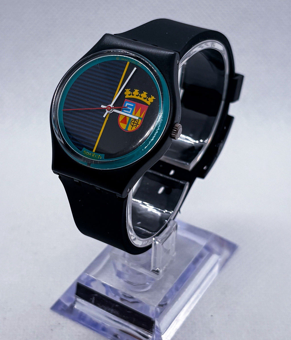 Vintage 1986 Swatch Sir Swatch GB111 Originals Gent Swiss Quartz Watch New Strap