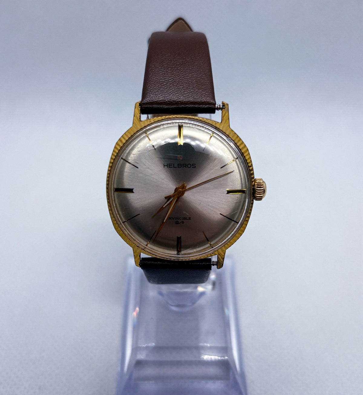 Vintage 1960s Helbros Invincible Germany Manual Wind Men Dress Watch RUNNING