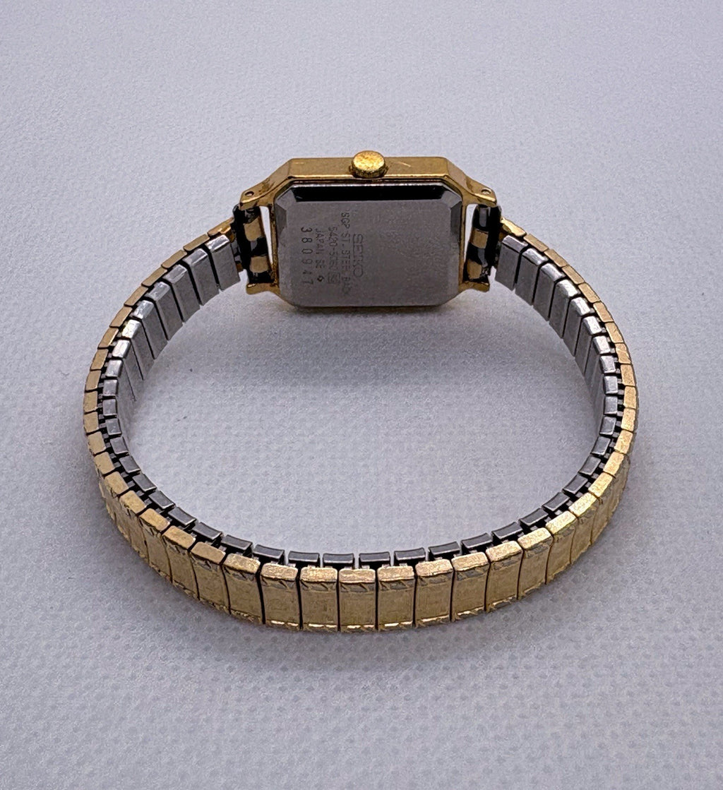 Vintage 1983 Seiko SGP Ladies Quartz Watch 5421-5120 Gold Tone Tank Stretch