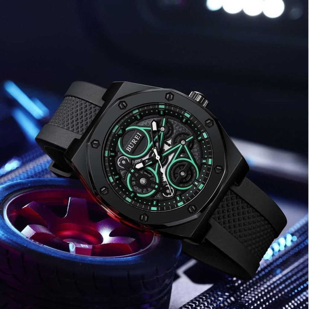 Burei Men’s Geometric Luminescent Skeleton Dial Watch BS0129-HHLHH