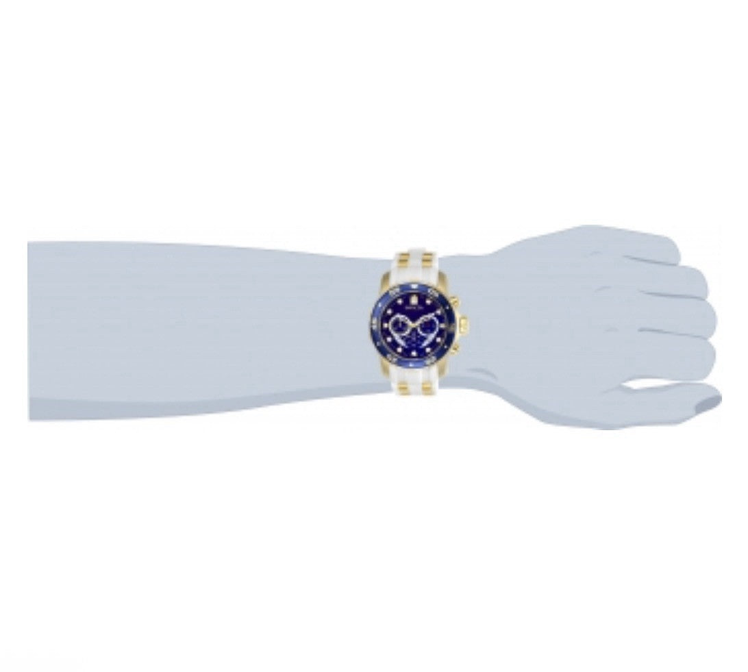 Invicta Mens Pro Diver SCUBA Chronograph 18K Gold Blue Dial White SS Strap Watch