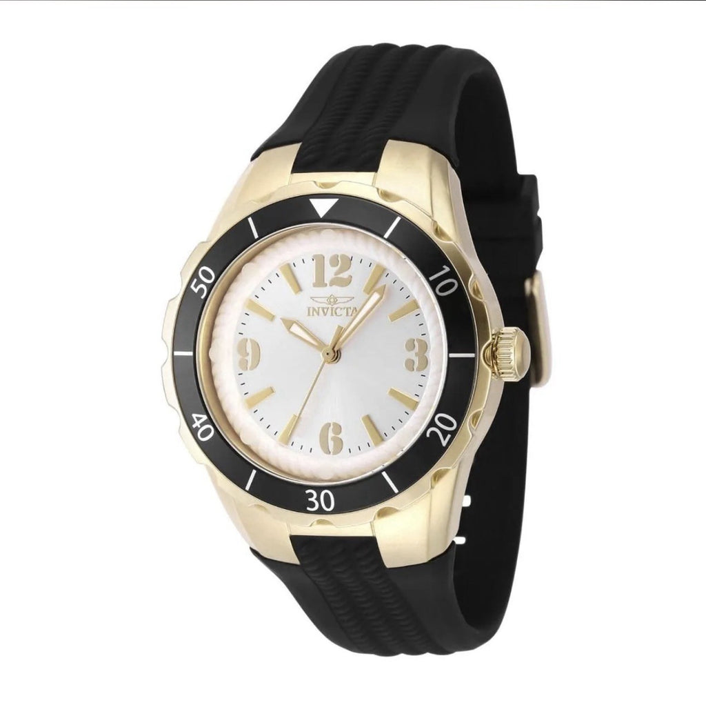 Invicta Women's Watch Angel Quartz Silver Tone Dial Black Silicone Strap 48852