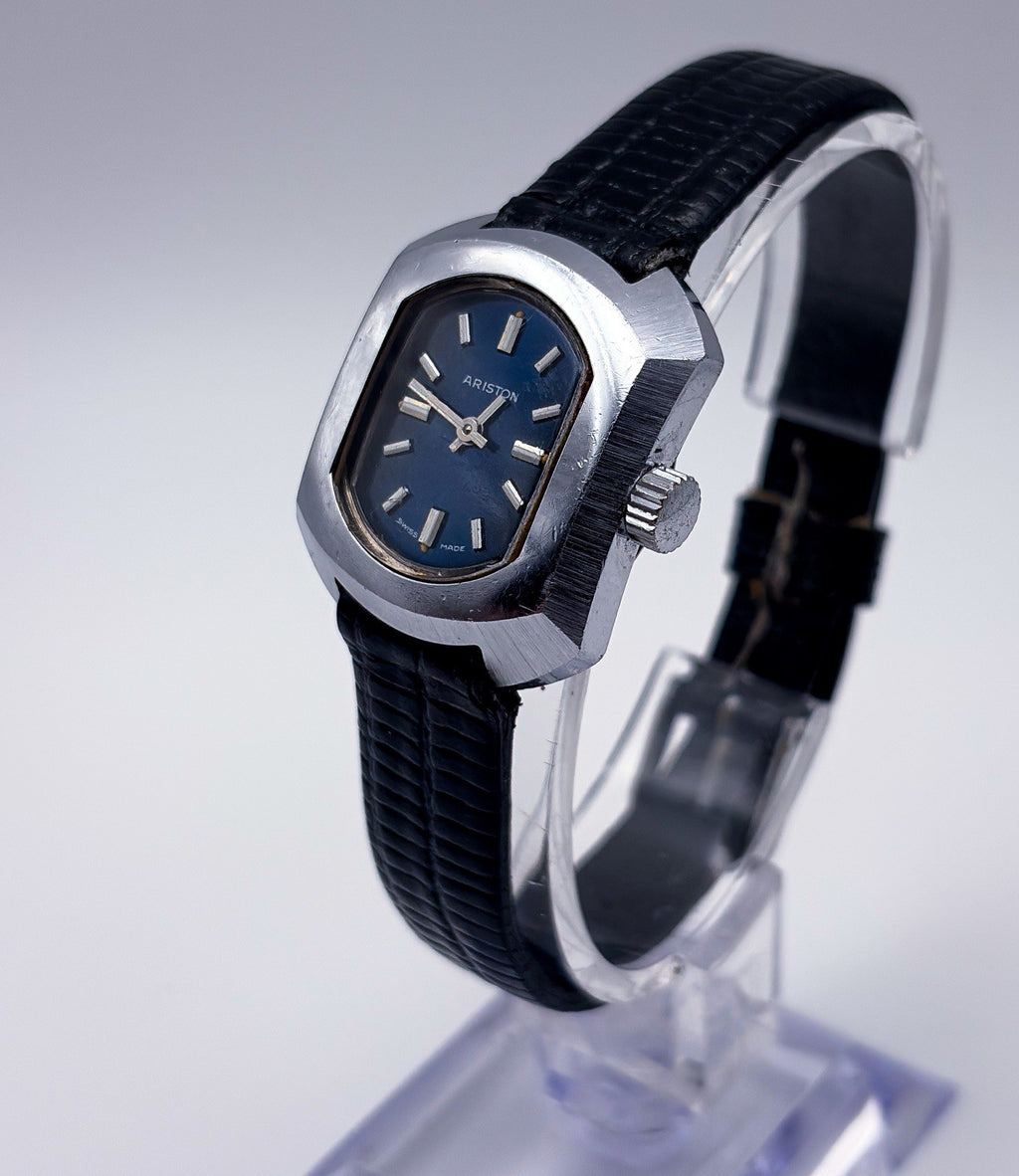 Vintage 1975 Ariston Incabloc Swiss Mechanical 24mm Ladies TV Case Blue Watch