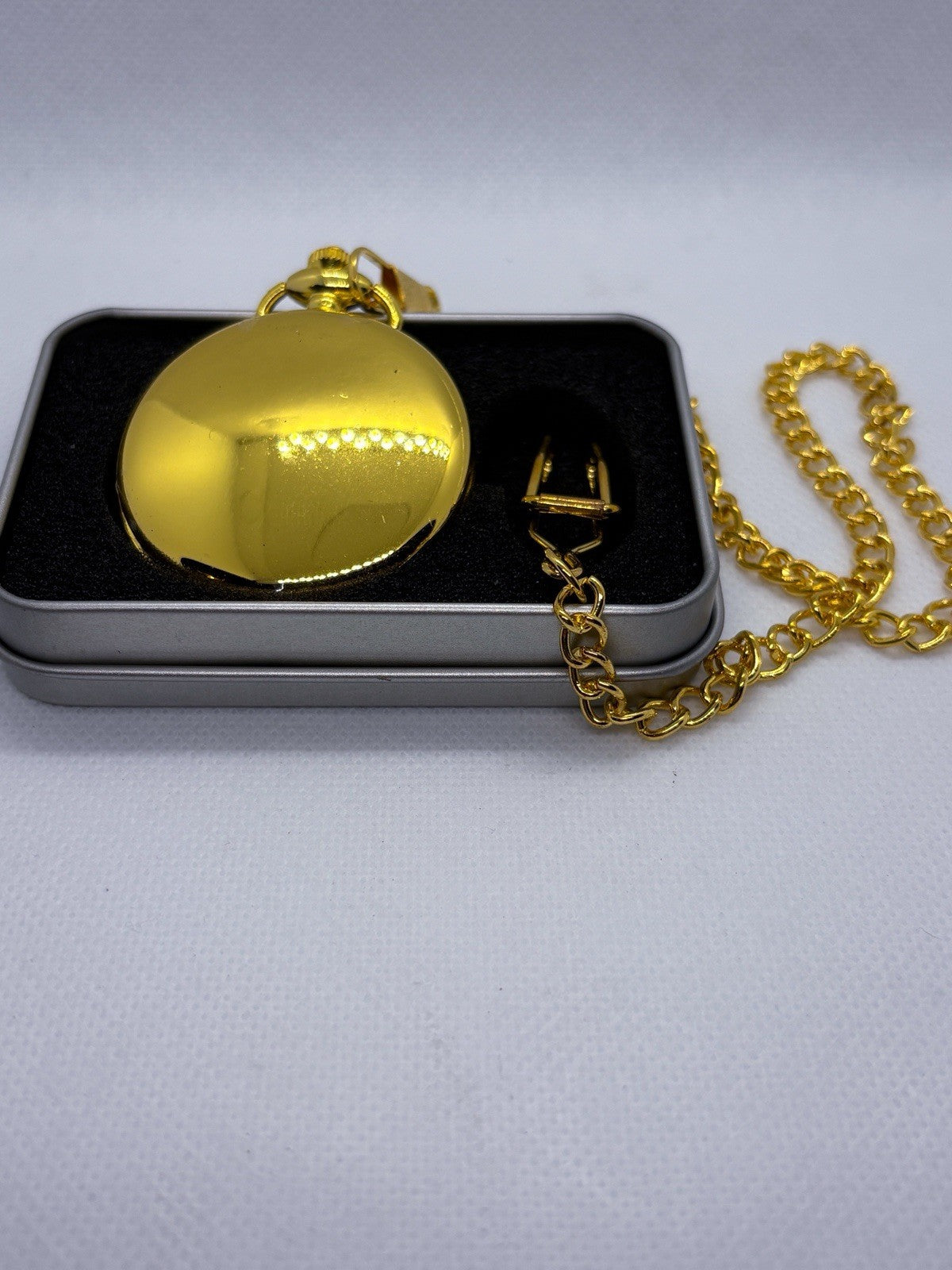 Men’s Gold Tone Hunter Style Pocket Watch White Dial Quartz New