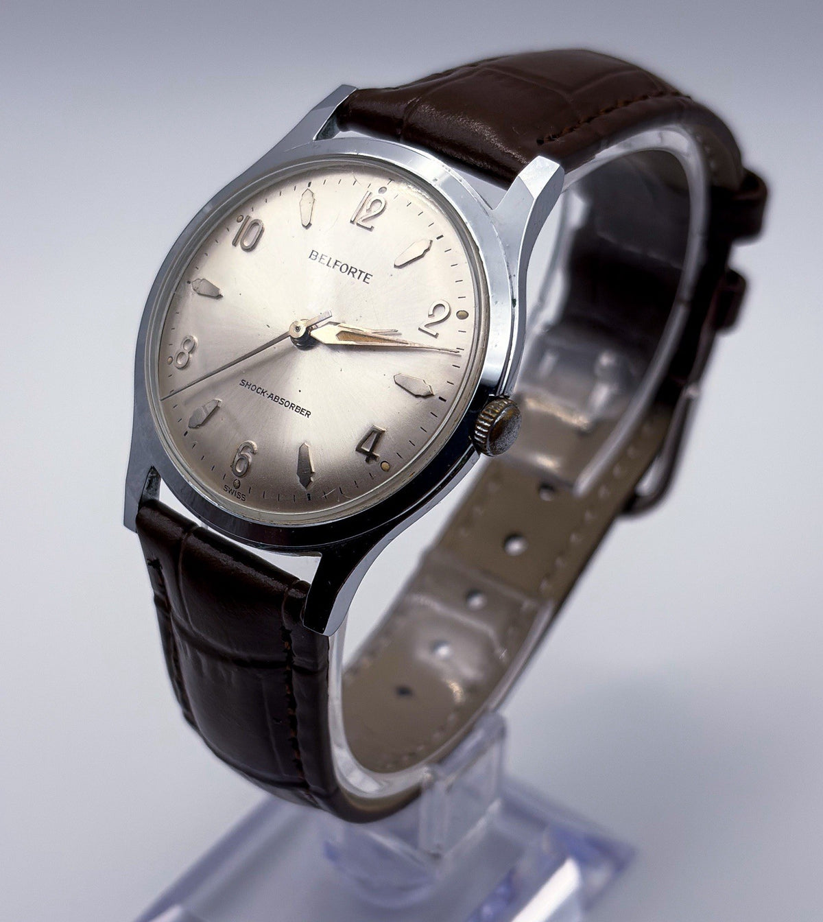 Vintage Belforte Series 9045 Mechanical Manual Wind Mens Field Dress Watch