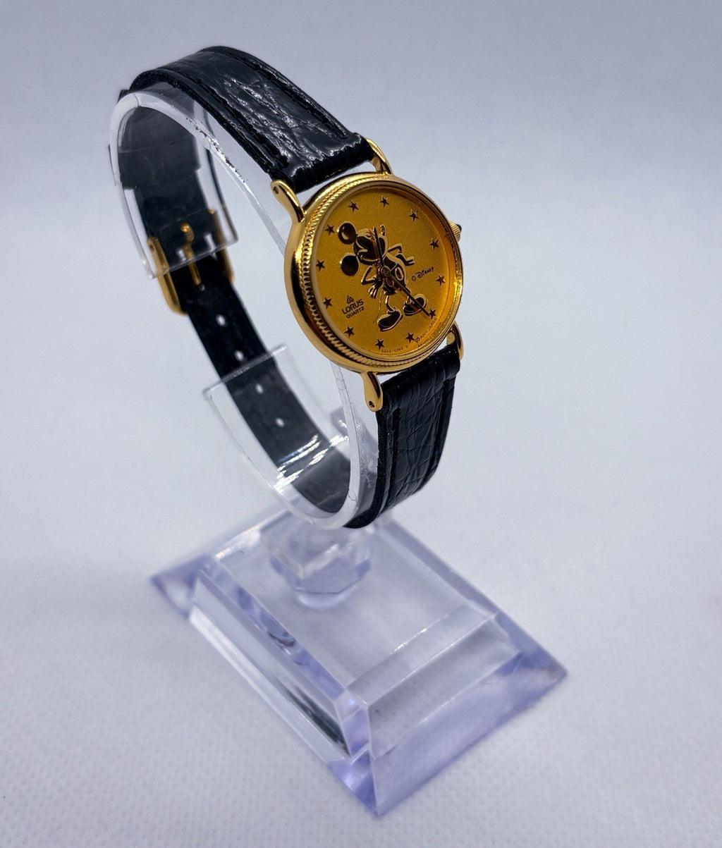 Vintage 1990s Lorus Disney Mickey Mouse Gold Sunburst Star Dial Watch V400-0100
