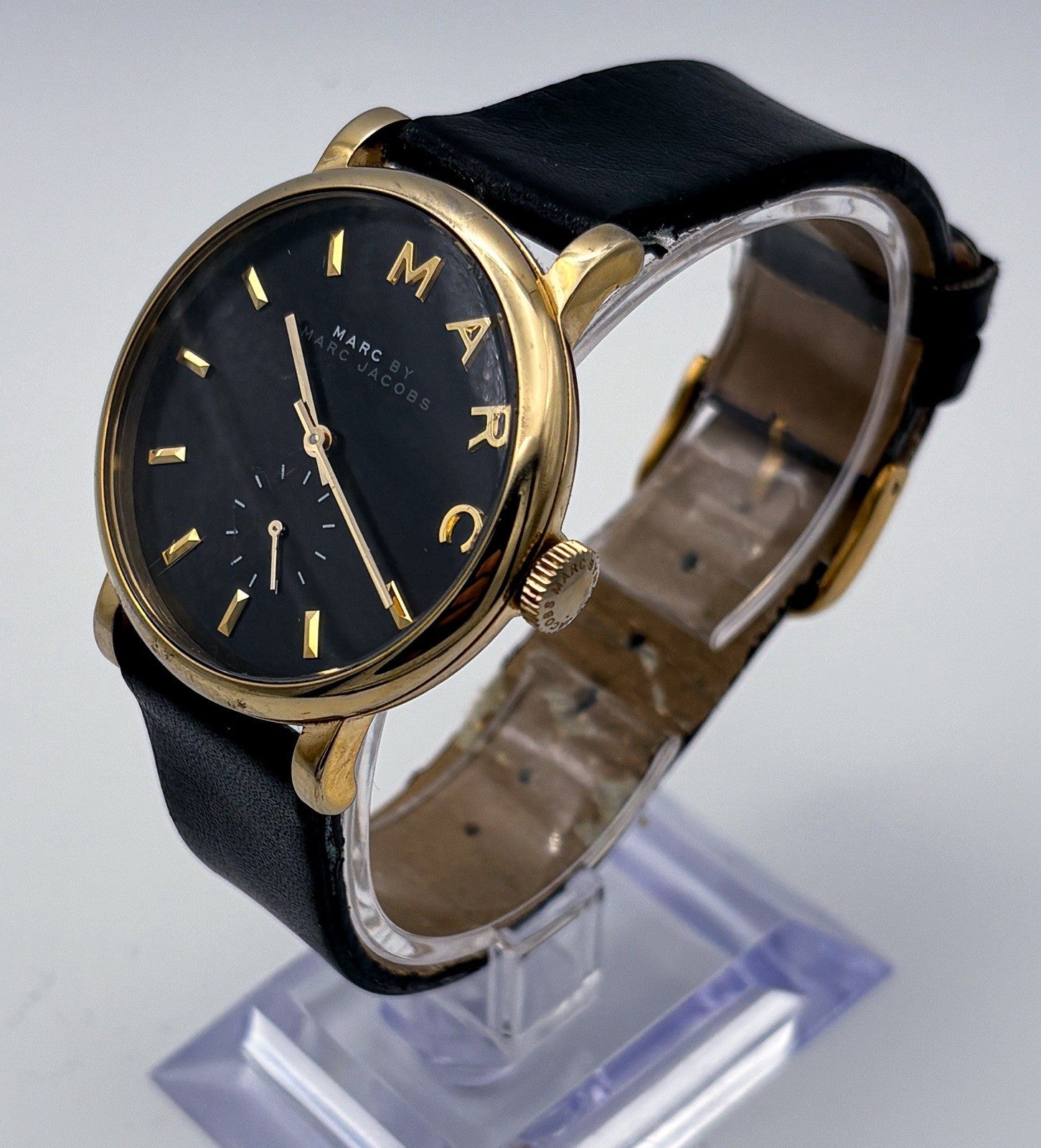 Marc by Marc Jacobs Baker Watch MBM1269 Gold Black Leather Unisex Midsize 36mm