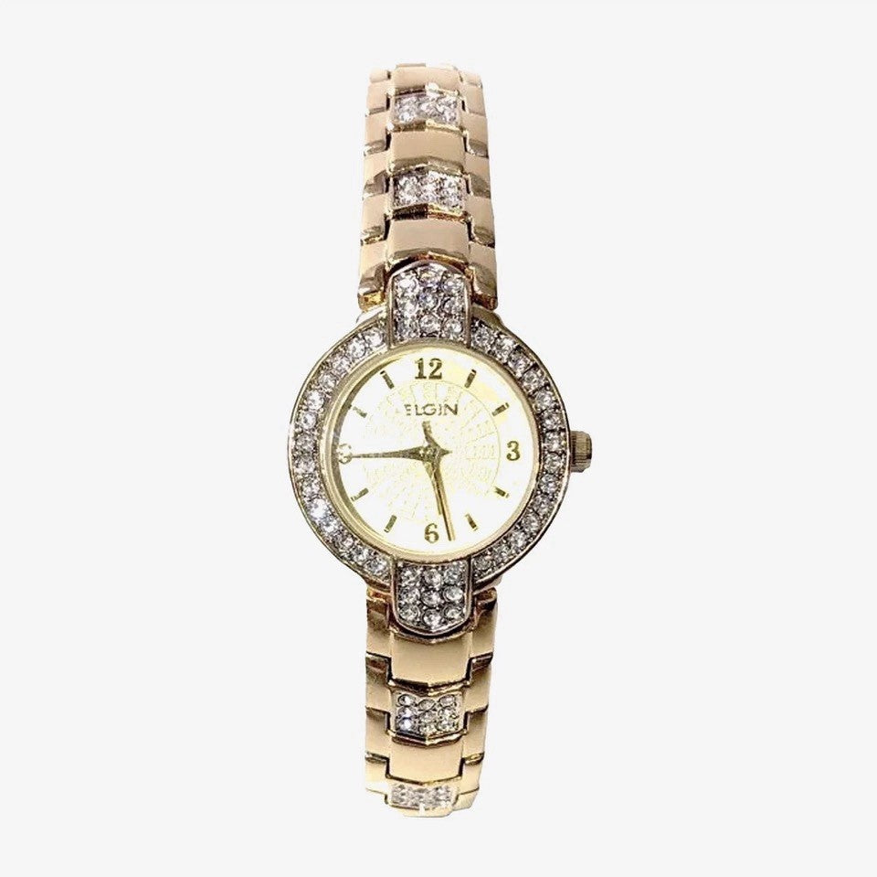 Elgin Woman's Analog Watch Bracelet Set with Arrow Link Design in Gold EG17010ST