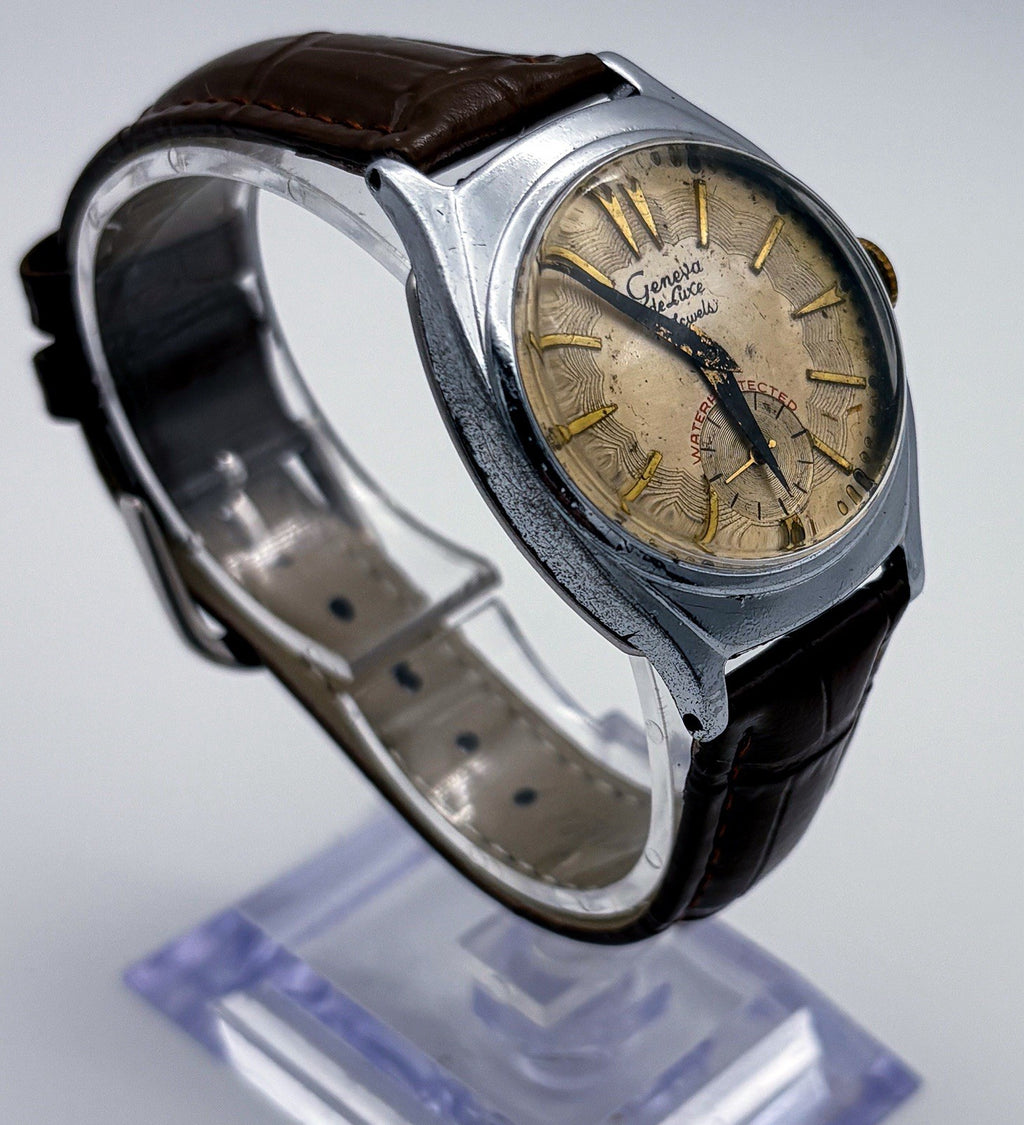 VTG 1962 Geneva De Luxe Mechanical Watch New Crystal Sub Second Guilloche L308U