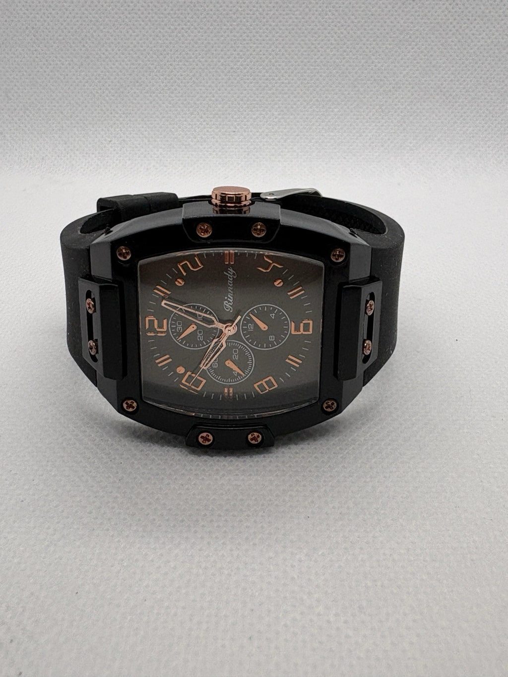 Black Color Tonneau Pointer Quartz Watch - Stylish Analog Display
