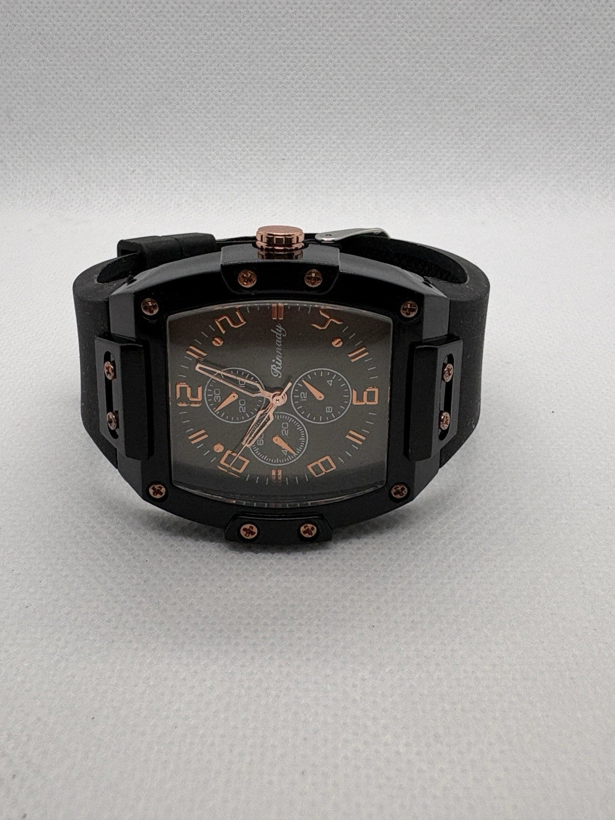Black Color Tonneau Pointer Quartz Watch - Stylish Analog Display