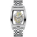 Mens Stainless Steel Luminous Hand Square Quartz Wristwatch Steampunk Dial Watch