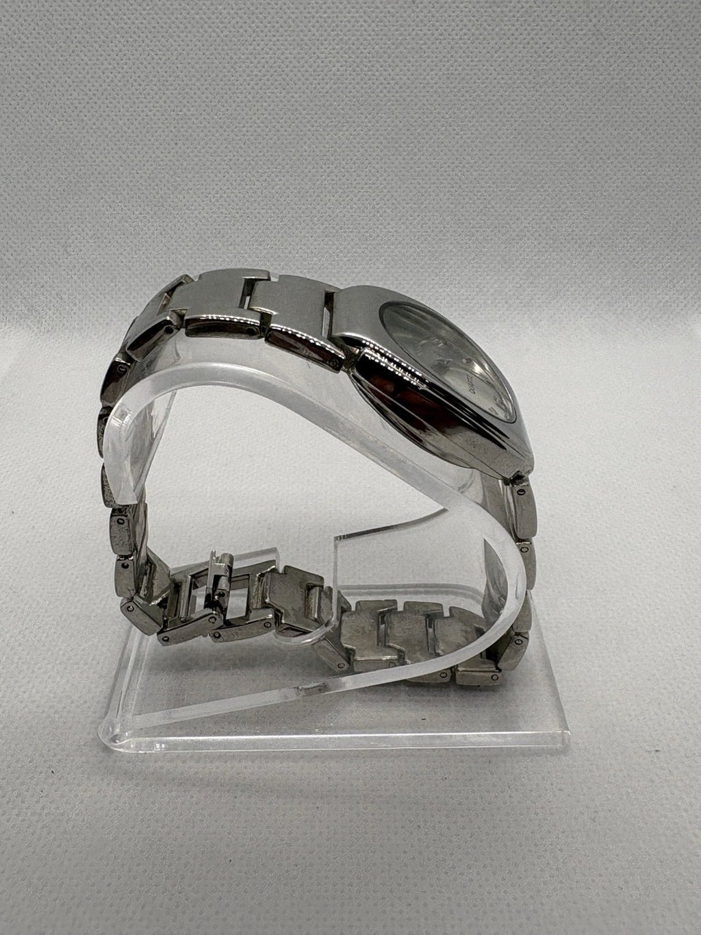 Vintage ECHO Quartz Watch Silver Tone Metal Band Analog Silver Dial Japan Movt