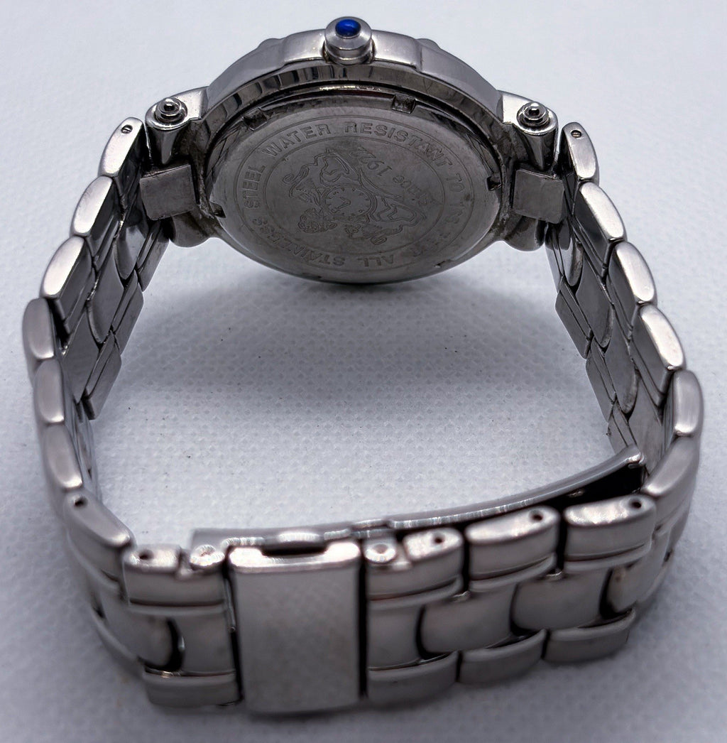 Vintage Geneve Swiss Stainless Steel Silver Guilloche Roman Date Men's Watch