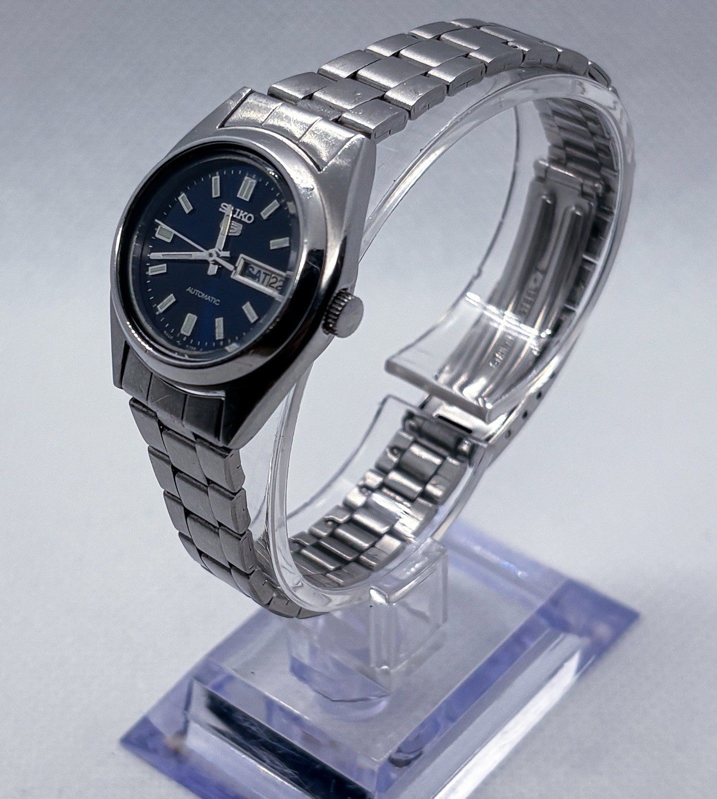 Vintage 1994 Seiko 5 Automatic Ladies Watch 4206-0420 Blue Dial 26mm - Working