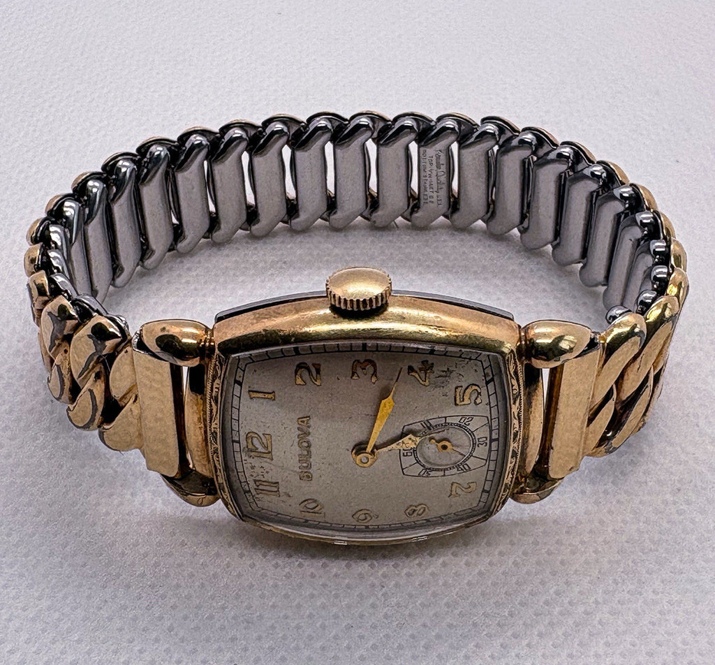Vintage 1946 Bulova Treasurer 10BA 17J Watch 10K Rolled Gold Plate Tank Working