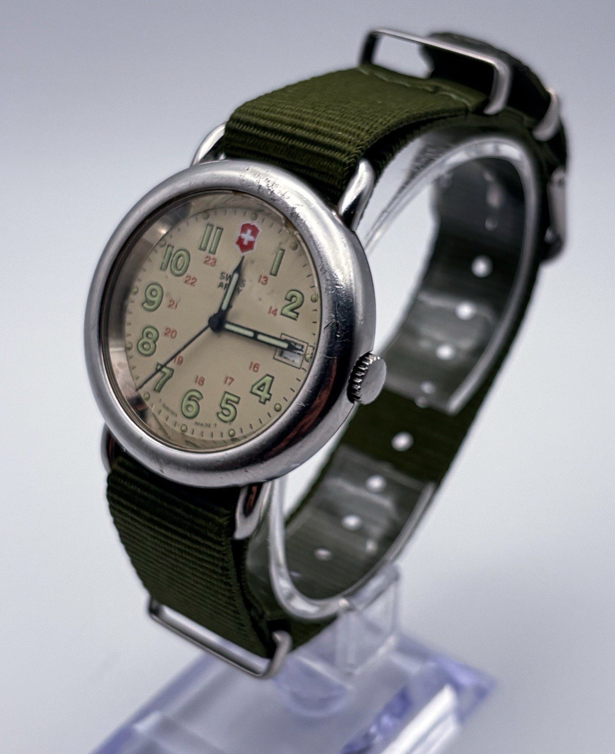 Vintage Swiss Army Cavalry 38mm Men's Field Watch Cream Dial Nylon Date Run