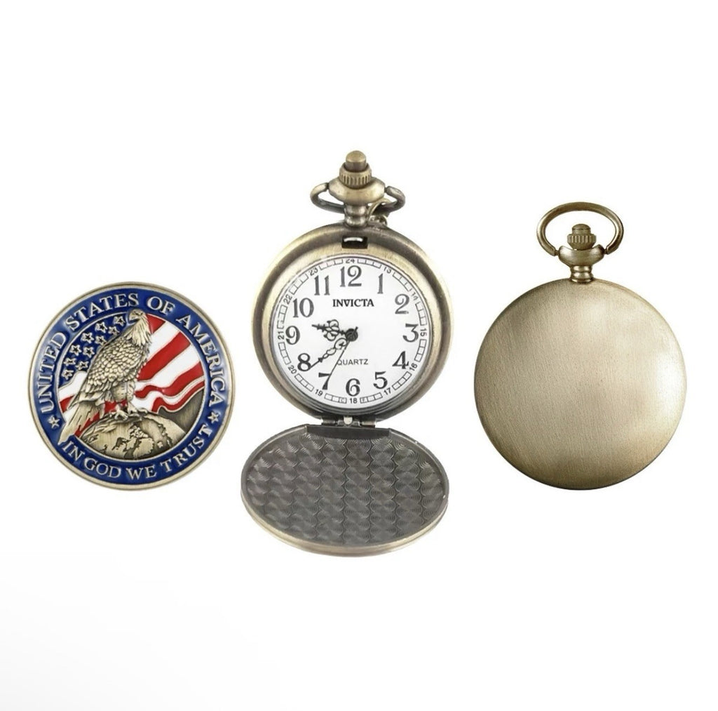 Invicta Vintage Americana Pocket Watch - 47mm Bronze 49008 America Freedom