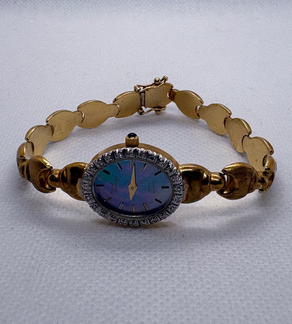 Vintage Michael Anthony 14K Gold Diamond Watch Abalone Dial Swiss Quartz 16.4g