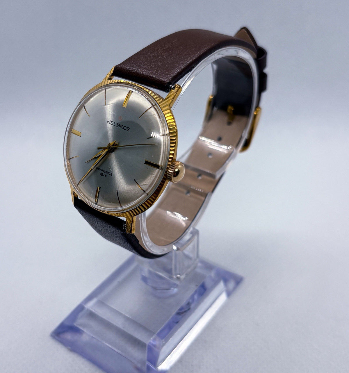 Vintage 1960s Helbros Invincible Germany Manual Wind Men Dress Watch RUNNING