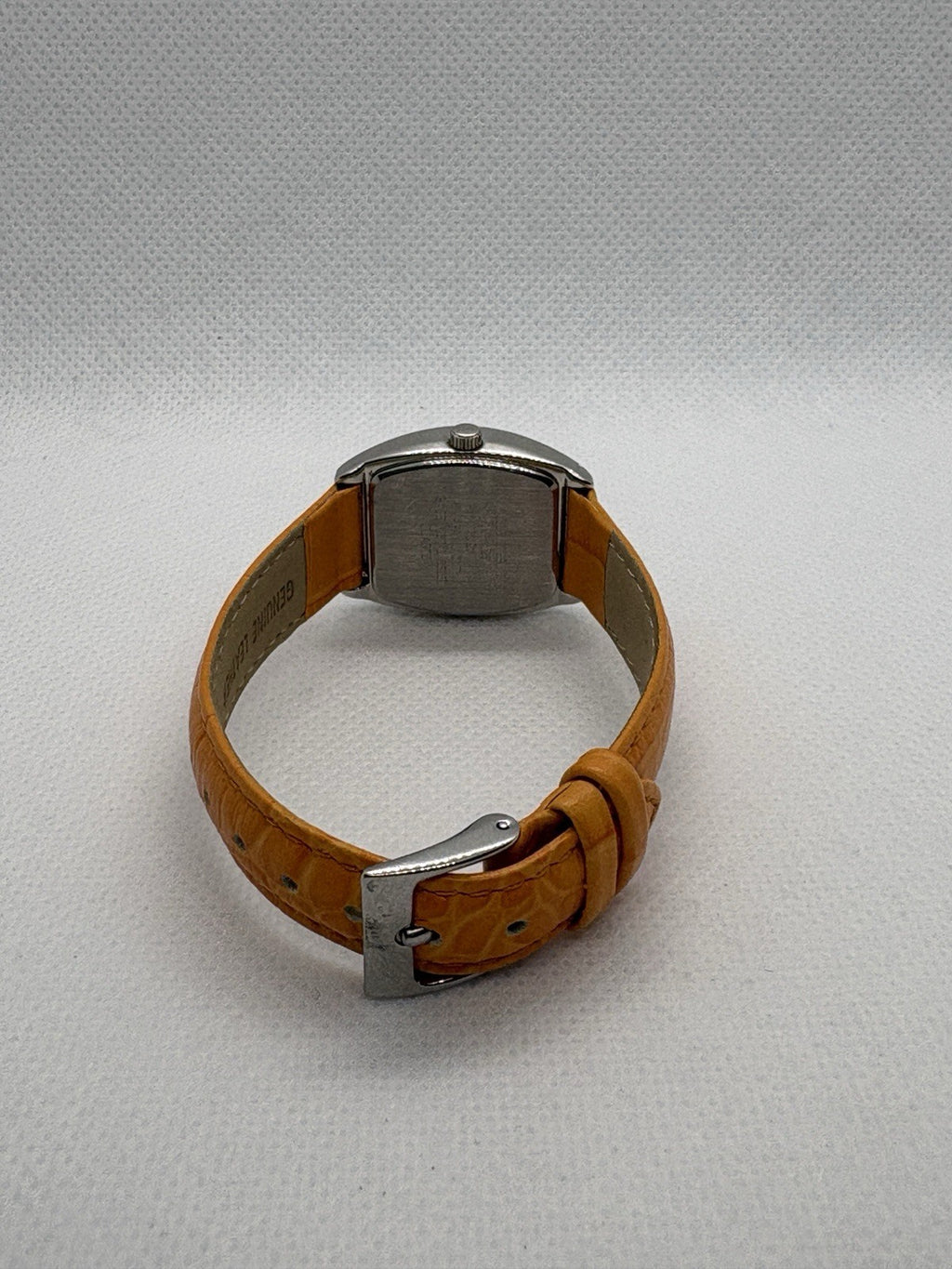 ANNE KLEIN Ladies Watch Mother Of Pearl Dial Orange Leather Alligator Strap Gem