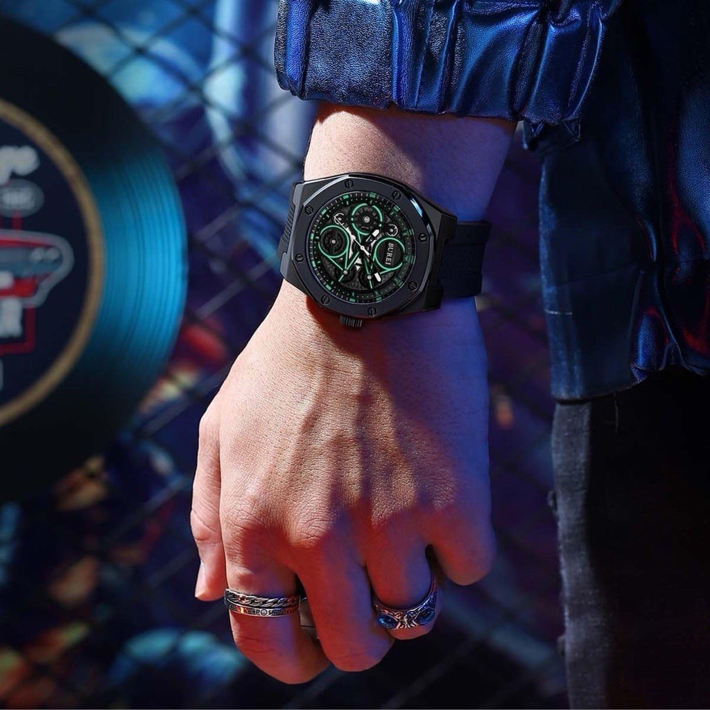 Burei Men’s Geometric Luminescent Skeleton Dial Watch BS0129-HHLHH