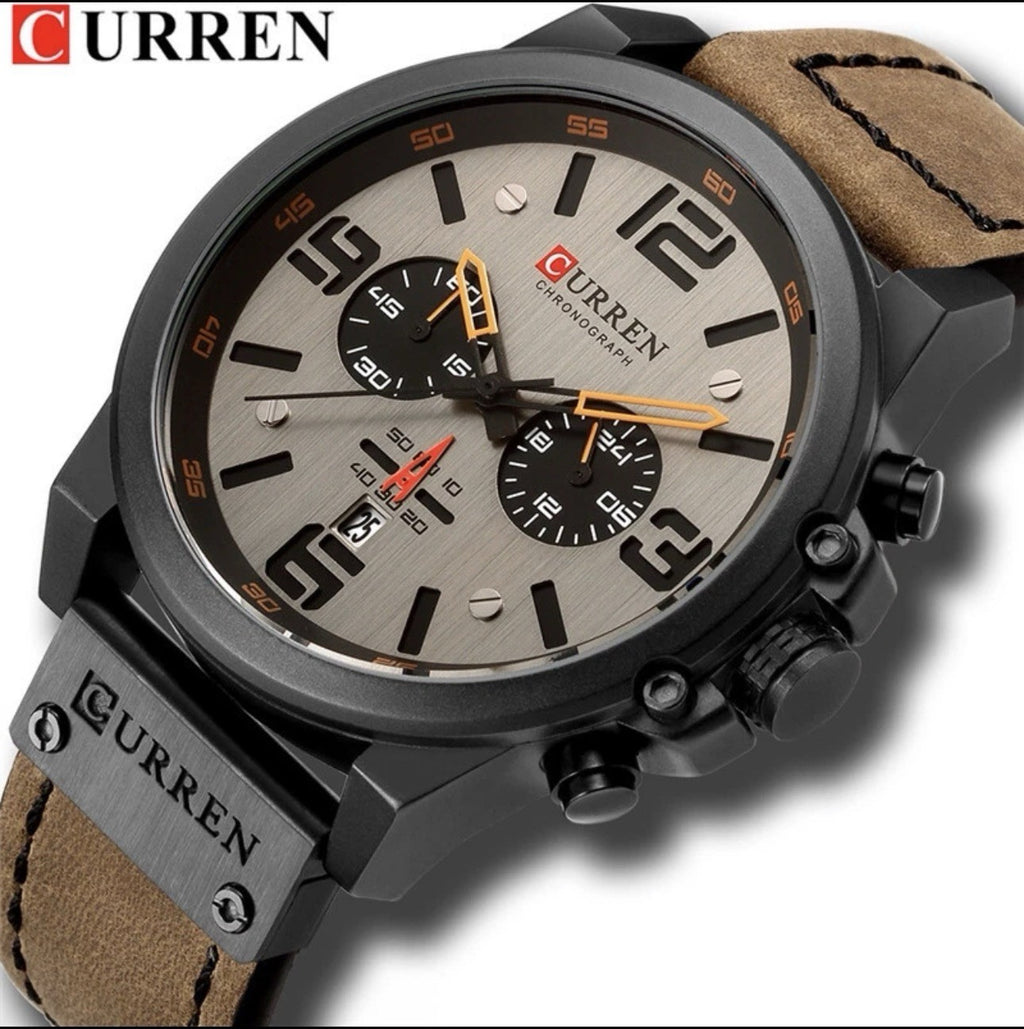 CURREN 8314 Chronograph Business Style Men Wrist Watch-Brown Leather Band