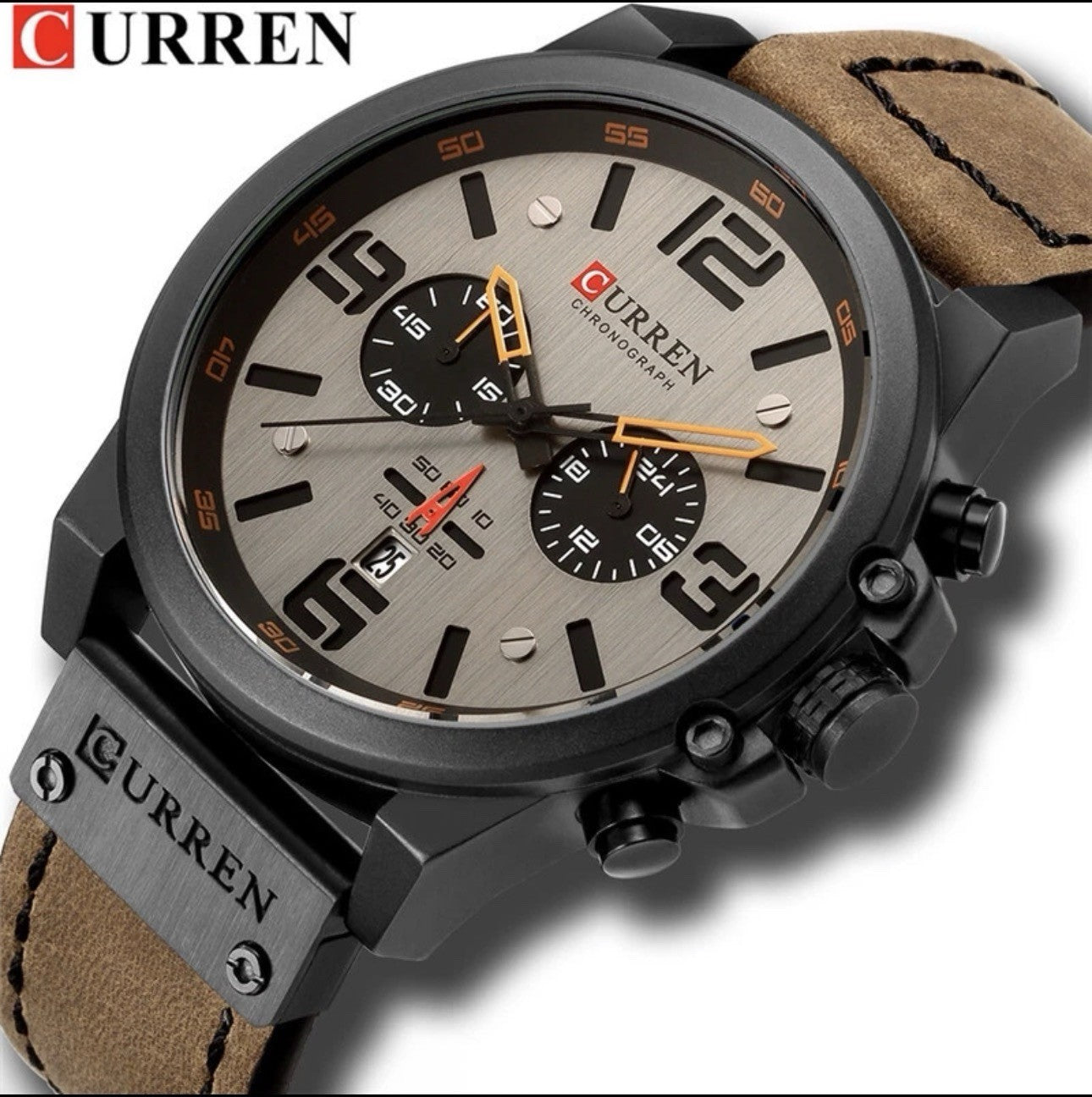 CURREN 8314 Chronograph Business Style Men Wrist Watch-Brown Leather Band