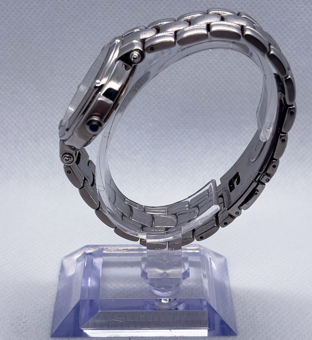 Vintage Geneve Swiss Stainless Steel Silver Guilloche Roman Date Men's Watch