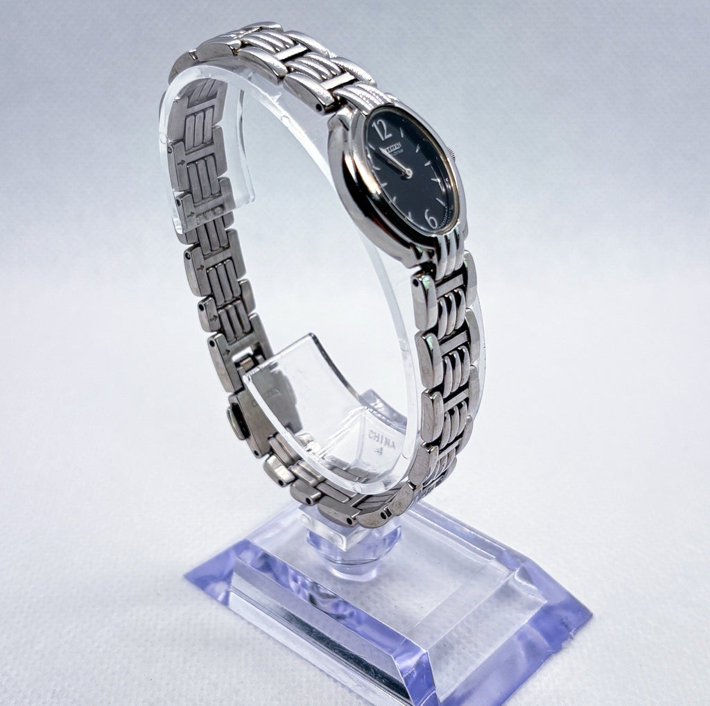 Citizen Eco-Drive Ladies Watch Stainless Steel Black Oval Dial B023-S019117