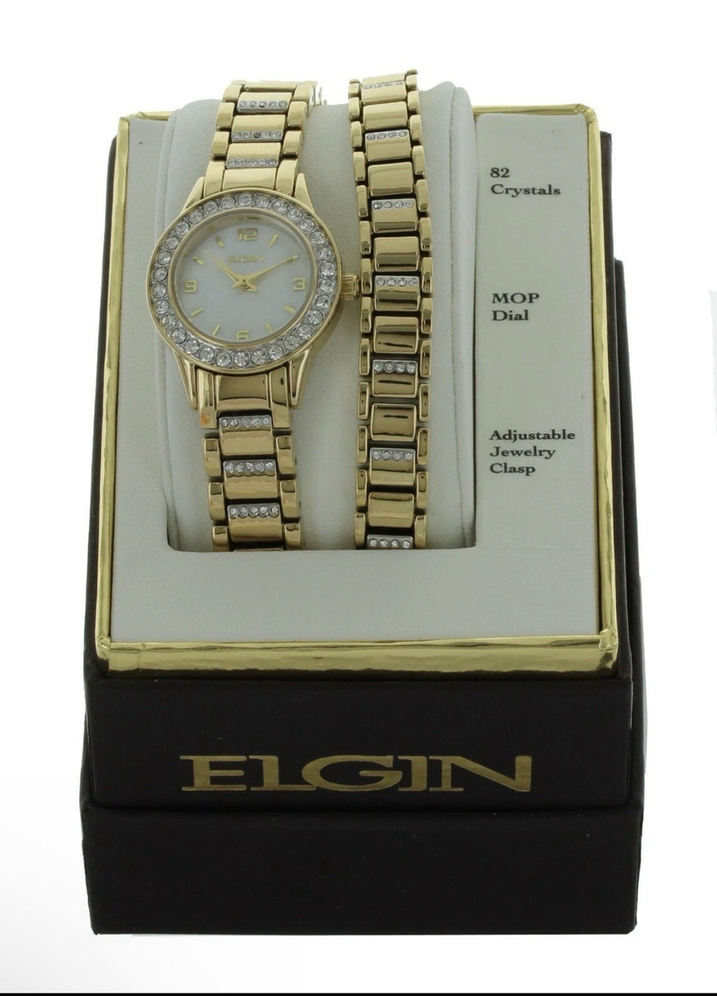 ELGIN Women' Bracelet Watch SET  Gold Tone Crystal Accented EG201807