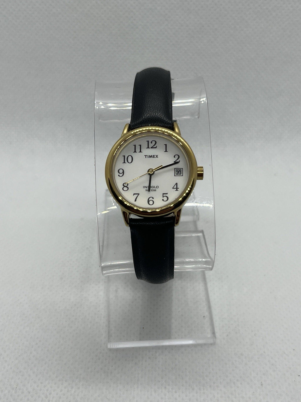 Timex Easy Reader Women's Watch T2H341 - 25mm Gold Case - Black Leather Strap