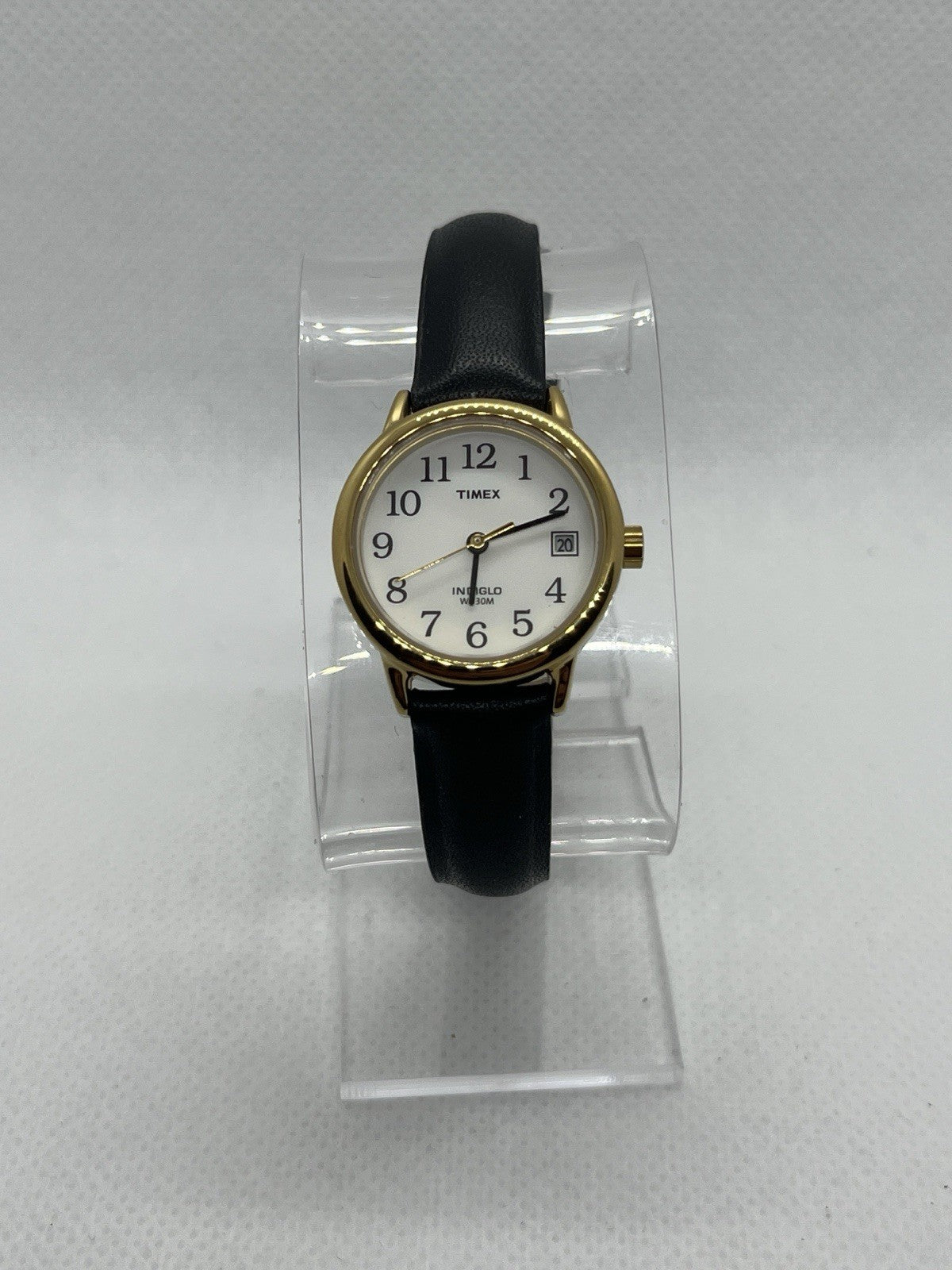 Timex Easy Reader Women's Watch T2H341 - 25mm Gold Case - Black Leather Strap