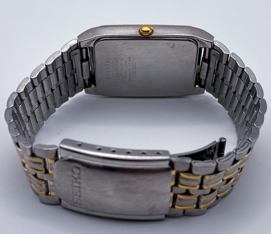 Vintage 1993 Seiko Quartz Two Tone Tank Watch Grey Dial Day Date 7N33-5A09 [R1]