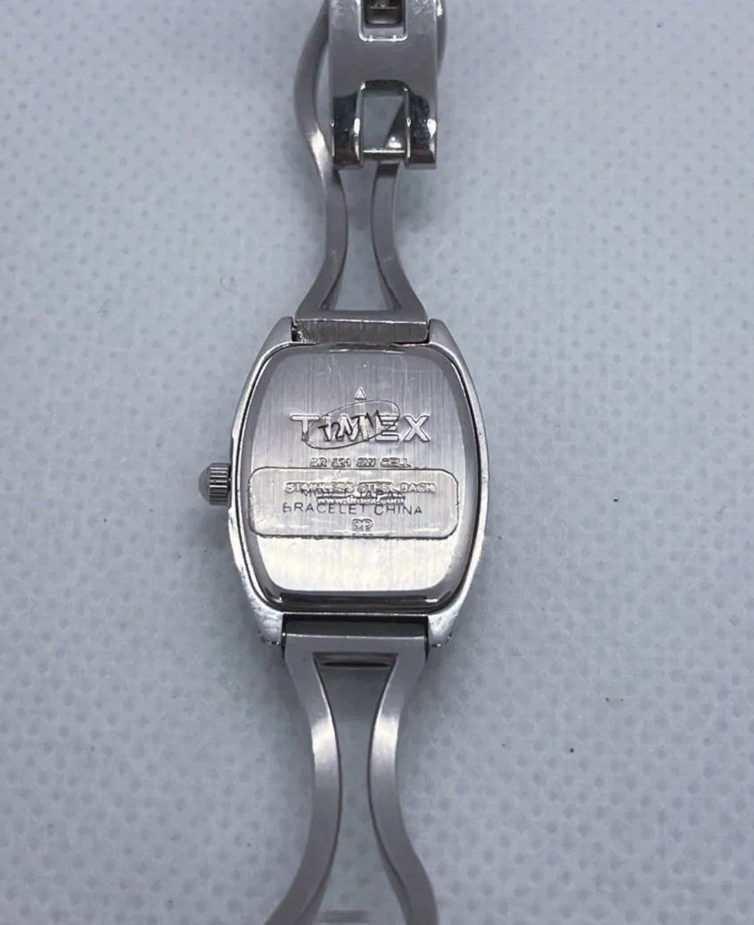Timex Womens Watch Silver Tone Bangle 18mm Black Dial Tonneau New Battery