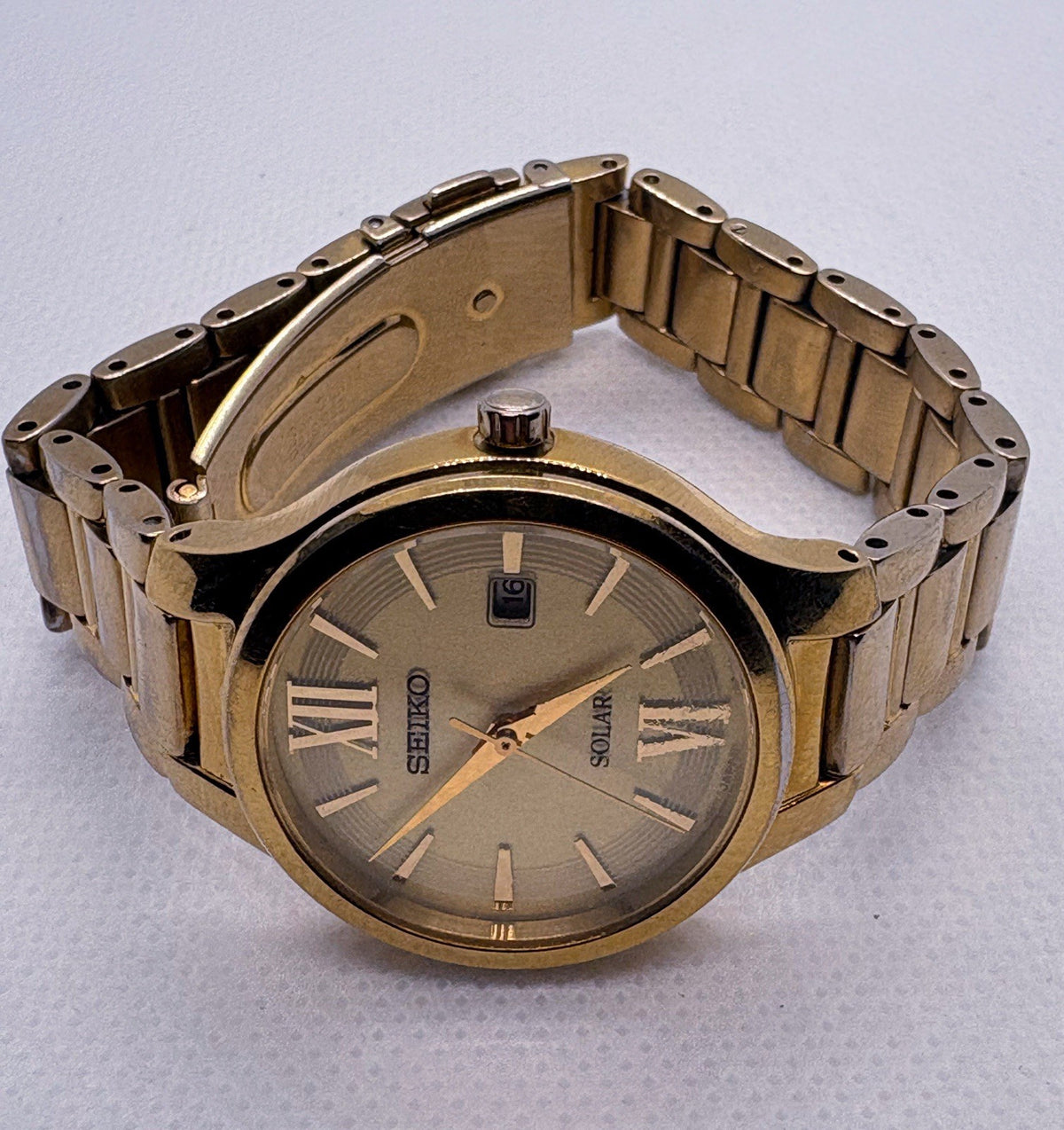 Seiko Women's Solar Gold Tone Dress Watch V137 Date - Fits Max 5.75" Wrist