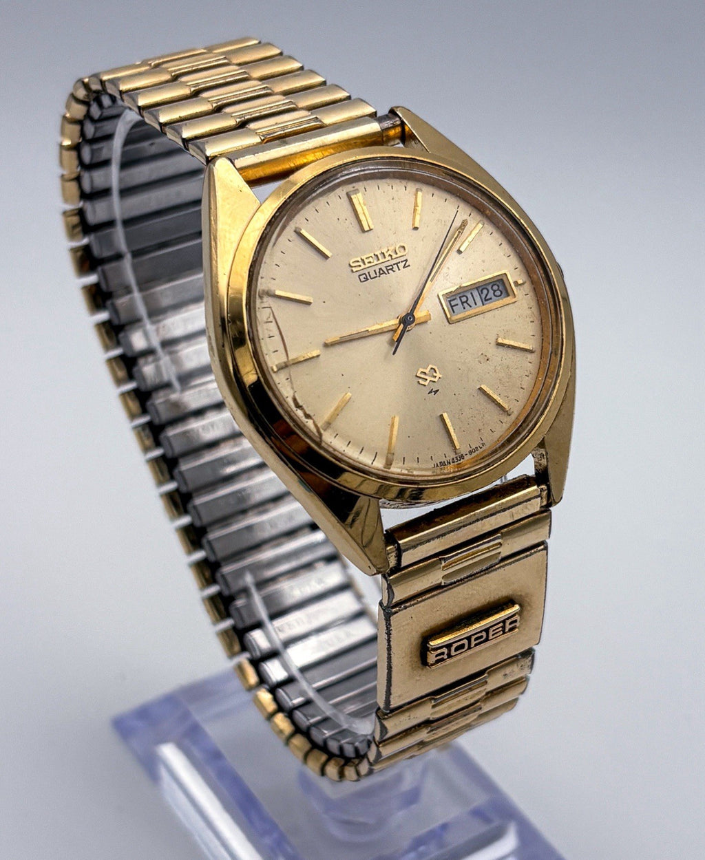 Vintage 1978 Seiko SQ 4336-8089 Champagne Dial Men's Gold Watch Day Date Speidel