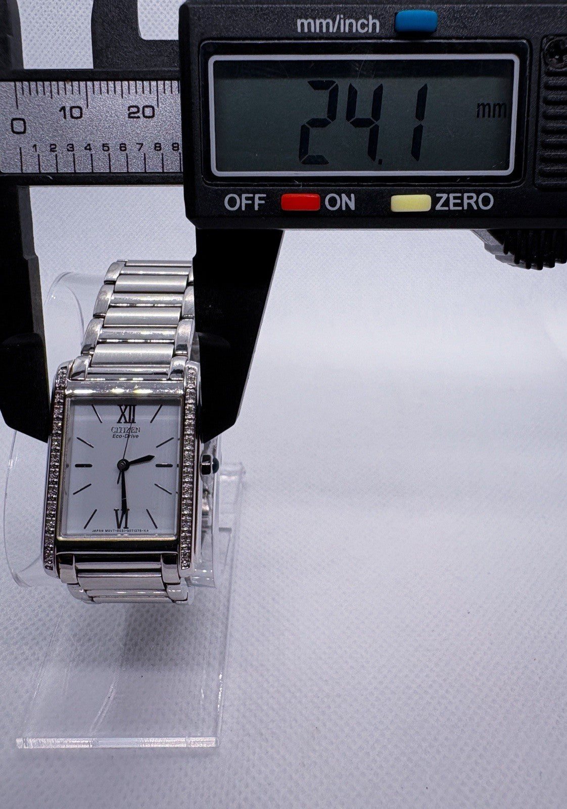 Citizen Eco-Drive Ladies Diamond Tank Watch Silver White Roman Dial EO31-SO44502