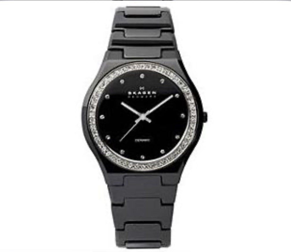 Ladies Skagen Ceramic Crystal Bezel Quartz 813LXBC Jeweled Bezel Jeweled Indices