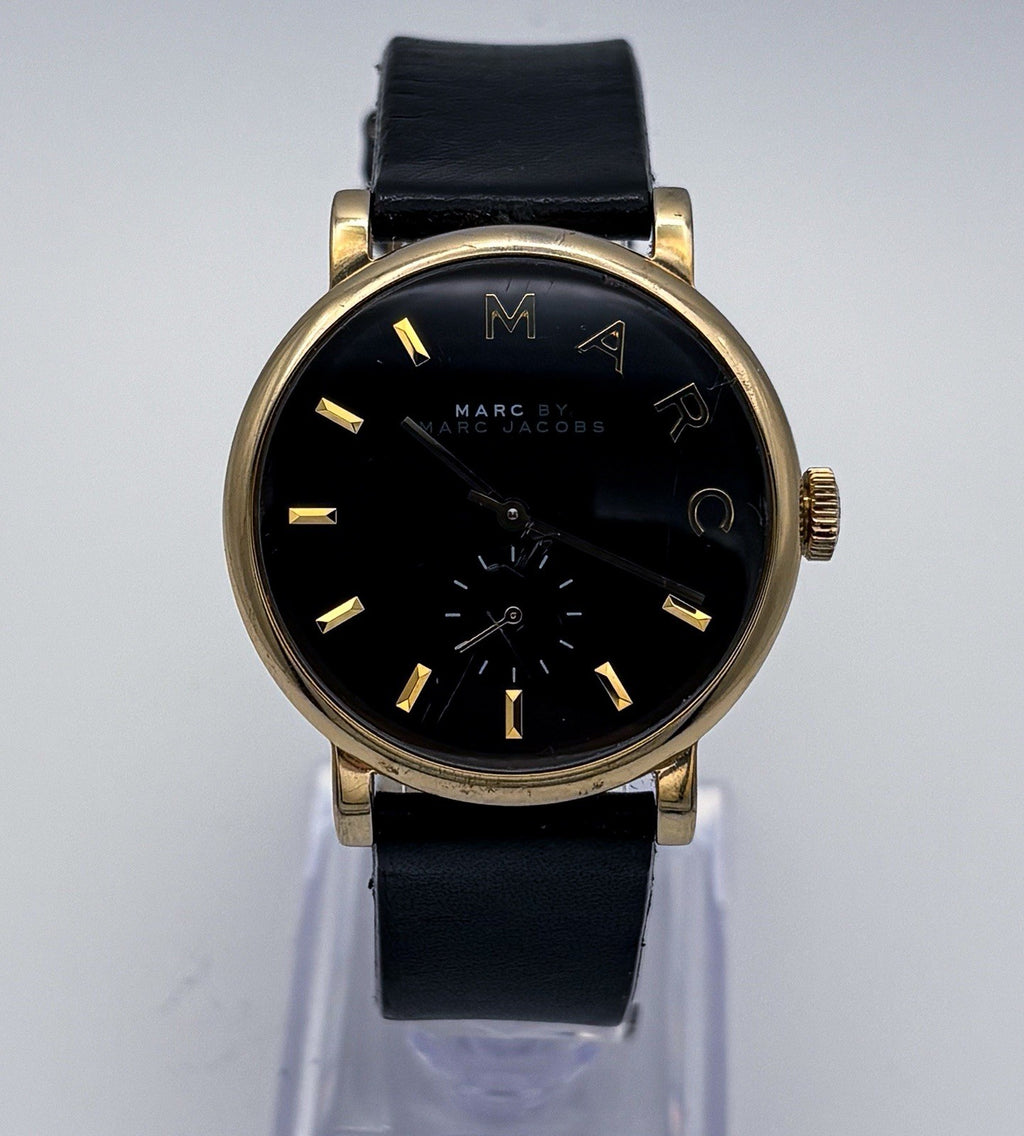 Marc by Marc Jacobs Baker Watch MBM1269 Gold Black Leather Unisex Midsize 36mm
