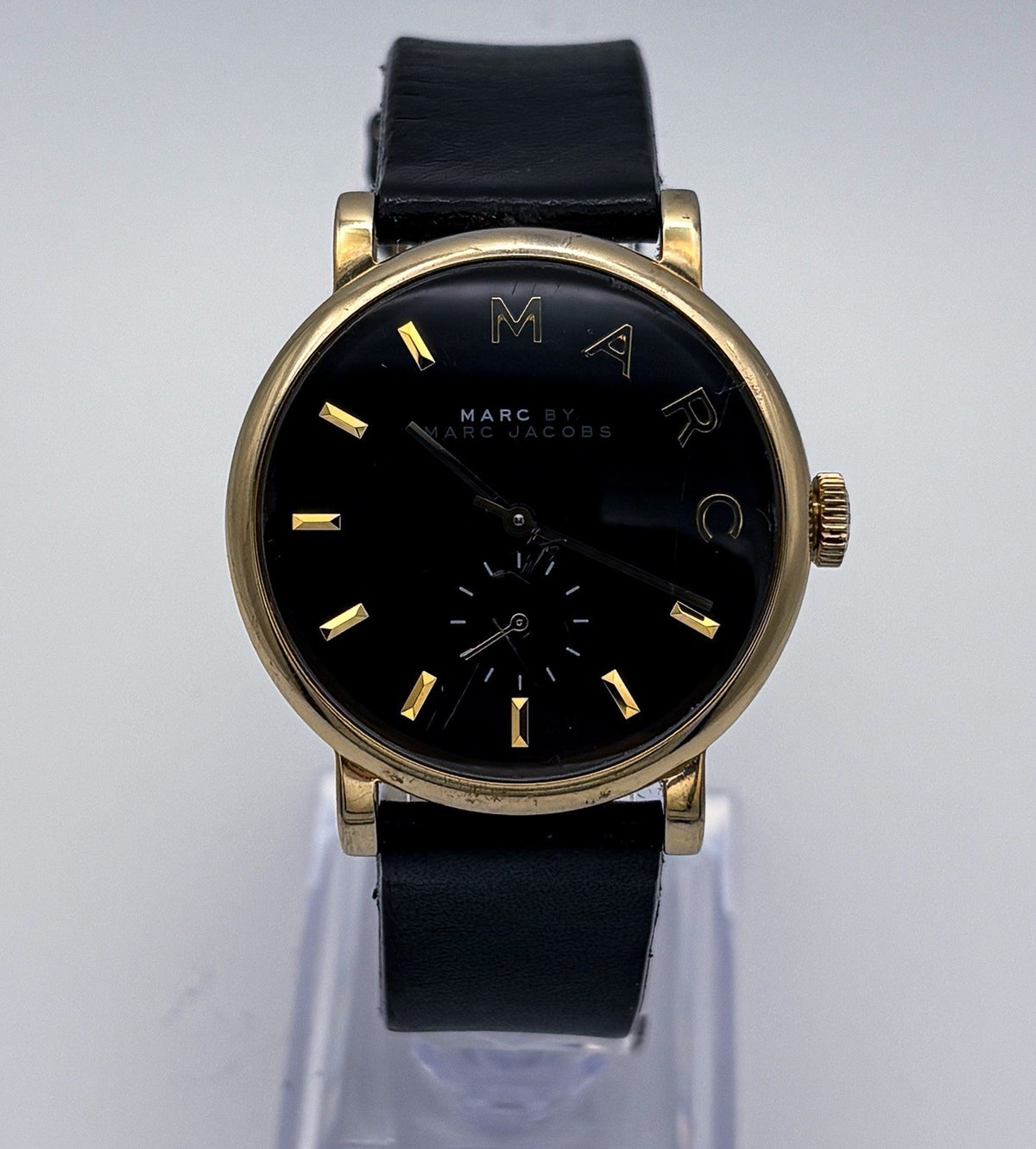 Marc by Marc Jacobs Baker Watch MBM1269 Gold Black Leather Unisex Midsize 36mm