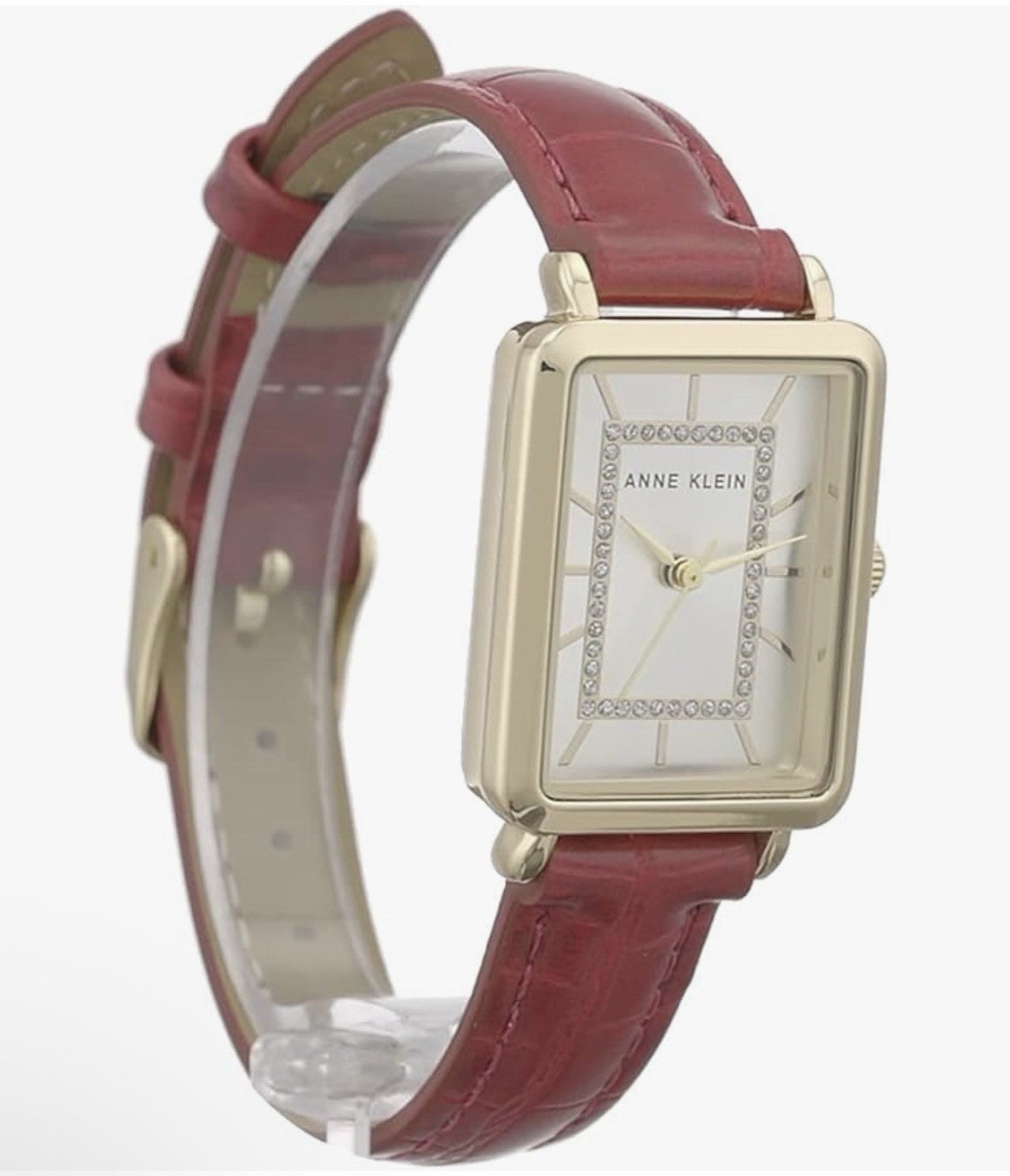 Anne Klein Women's Glitter Accented Croco-Grain Strap Watch, AK/3820 Red/Gold