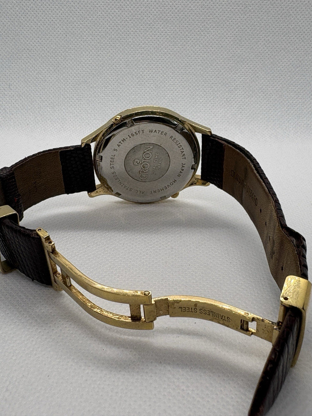 Croton Dual Time Japan MVT Cream Dial Genuine Brown Leather Band