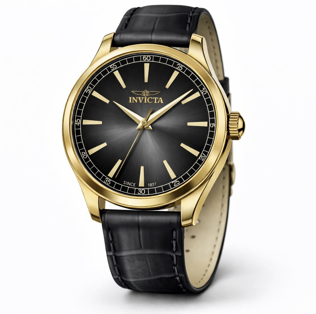 Invicta Celestial Men's Watch 43mm Gold Case Black Dial Black Leather Band 50473