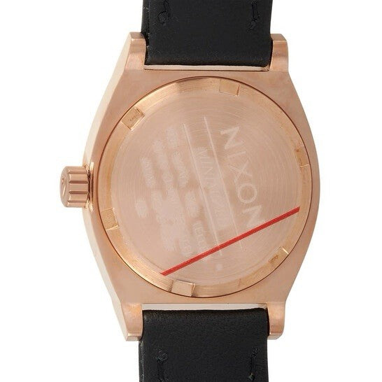 Nixon Women's Small Time Teller Rose Gold-Tone Watch with Black Leather Band New